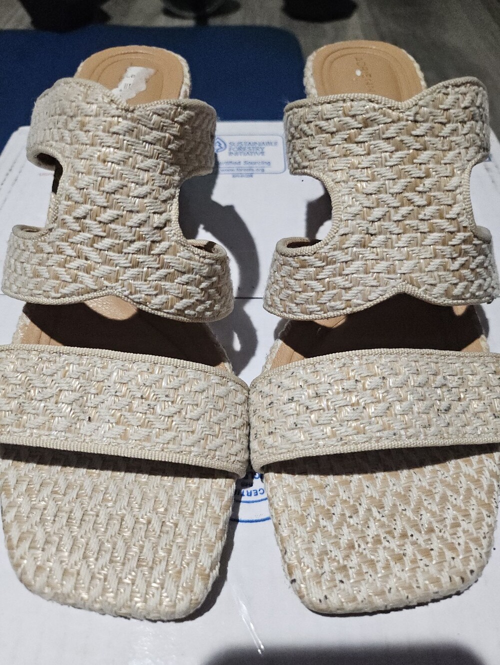 Woven Cream Slide Sandals - Women's Easy Slip-On